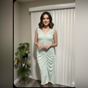 A New Day Mint Green Ruched Maxi Dress